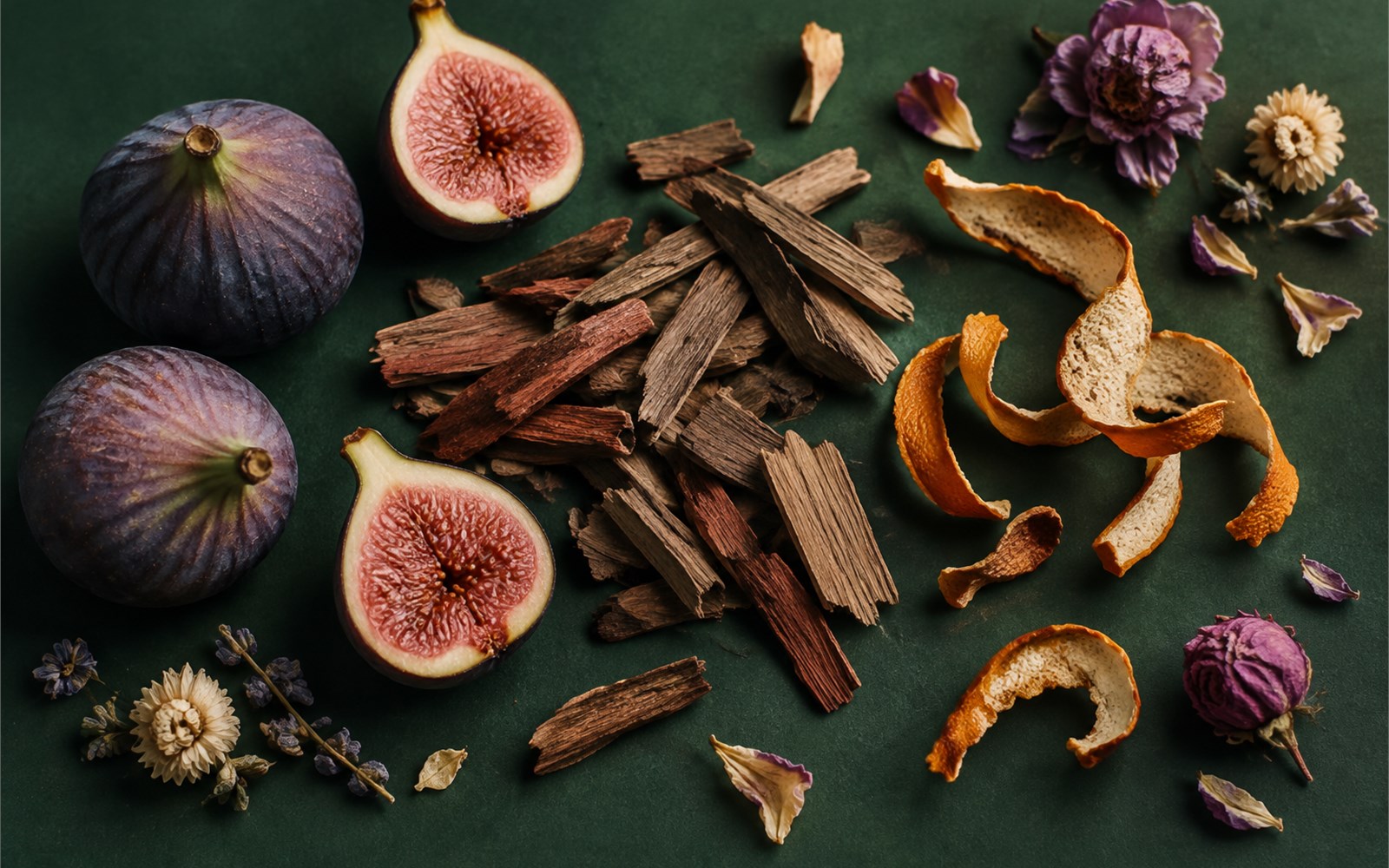 Dried citrus peel, black peppercorns, cedar shavings and resin on paper